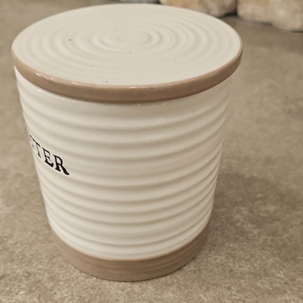 Ceramic Butter Dish with Lid - White and Tan - Picture 7 of 8